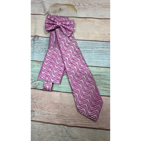 Ferrecci Mens L Pink Gray Swirl Vest Set Bow Tie Long Tie Formal Wedding New - Picture 5 of 7